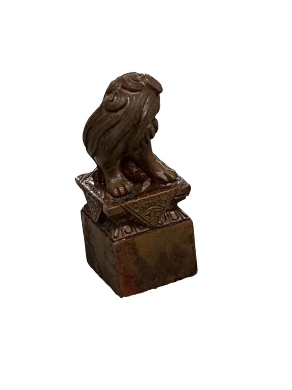 Chinese Seal Box with Bronze Foo Dog Handle with Seal & Red Paste, 19th Century